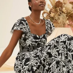 FATFACE Dahlia Botanical Midi Dress 24 -Chic Elixir Sales Store tuc144503803 Black R Z005A