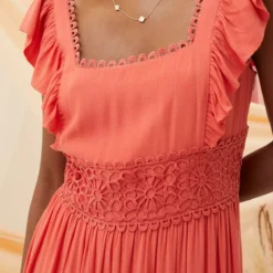 FATFACE Hibiscus Lace Maxi Dress Coral Pink 20 -Chic Elixir Sales Store tuc144504523 Coral R Z003A