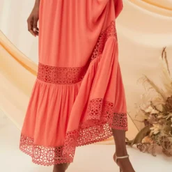 FATFACE Hibiscus Lace Maxi Dress Coral Pink 20 -Chic Elixir Sales Store tuc144504523 Coral R Z005A