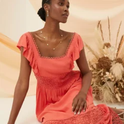 FATFACE Hibiscus Lace Maxi Dress Coral Pink 20 -Chic Elixir Sales Store tuc144504523 Coral R Z006A