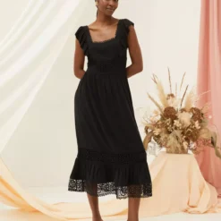 FATFACE Hibiscus Lace Midi Dress Black 18 -Chic Elixir Sales Store tuc144504742 Black R Z001A
