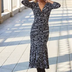 SOSANDAR Black White Twist Front Midi Dress 20 -Chic Elixir Sales Store tuc144545106 Mono R Z004A