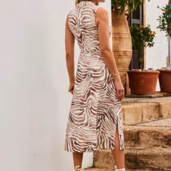 SOSANDAR Brown Animal Sleeveless Jersey Shirt Dress 8 -Chic Elixir Sales Store tuc144552023 Brown R Z003A